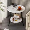 Mesa redonda pequena para uso doméstico, mesa de centro para sala de estar, mesa lateral de camada dupla, mesa de canto, mesa lateral móvel, mesa de chá para varanda, mesa com prateleira de armazenamento