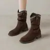 Botas Femininas Plataforma Retrô 2026 Nova Outono Sola Grossa Botas Martin Cowboy Ocidental Meias Elásticas Botas Curtas da Moda Femininas