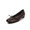 Zapatos de Vestir de Moda de Nicho de 2 cm con Boca Baja y Lazo Zapatos Individuales Otoño 2026 Nuevos Redondos de Punta Bajo Tacón Slip-on Pequeños de Cuero para Mujer