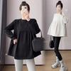 Ropa para embarazadas, estilo coreano, para otoño e invierno, nueva camiseta de color liso con cuello redondo, moderna, de talla grande, que no se nota la barriga de embarazada, que cubre la parte superior del viajero