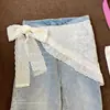 Cortina de Encaje Francés con Sentido de Atmósfera, Bufanda Triangular Versátil para Superponer, Cortina de Falda de Encaje, Pañuelo de Seda, Accesorio de Cinturón, Pañuelo para la Cabeza