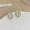 Brincos de Esmalte Florais com Gotejamento de Óleo Frescos e Doces, Brincos Elegantes Estilo Pintura a Óleo Retrô, Brincos de Temperamento da Moda Francesa para Mulheres