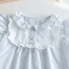 Camisas para Niñas, Nuevo Estilo de Verano, Cuello Peter Pan con Adorno de Encaje para Niños, Tops con Mangas Cortas Volantes, Elegantes Camisas Blancas para Bebés