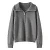 Suéter de cachemira para mujer con cuello alto y media cremallera, cuello semiabierto, manga larga, jersey, versátil, corte holgado, tejido, estilo casual