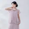 Estudiante de Danza Balletista Clásico Top con Dobladillo Floral y Mangas Acampanadas Nuevo Estilo Chino Holgado y Fluido Conjunto de Práctica de Danza China
