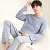 [Venta al por mayor de fábrica] Pijama de punto para hombre, Otoño, Manga larga y pantalón largo 6535, Corte holgado, Estampado, Tallas grandes, Juego de dos piezas L-4X