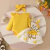 Amazon Outono e Inverno Vestido de Bebê Menina Terno Manga Longa Vermelho Chapéus Triângulo Boneca Urso Vestido de Alça Faixa de Cabelo