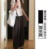 Pantalones Casuales de Lino Morado Ahumado Estilo Japonés para Mujer, Verano Delgados de Corte Holgado, Adelgazantes para Figuras Pequeñas, Pantalones de Pierna Ancha de Algodón y Lino con Caída
