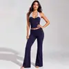 Conjunto de camiseta sin mangas deportiva transpirable apta para la piel, pantalones versátiles de microcampana, top de fitness, conjunto de dos piezas, traje de entrenamiento ajustado adelgazante