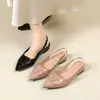 Nuevos Zapatos de Mujer Primavera/Verano 2026 Rosa Nude Punta Fina Planos Hebilla Cuadrada Nueva Sandalias Cerradas sin Talón Commuter Francés