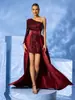 Vestido de Amazon para comercio exterior de una sola manga larga con lentejuelas, falda de satén desmontable y cola larga para fiestas nocturnas