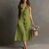 Estilo Novo Europeu e Americano Transfronteiriço Verão 2026 Roupas Femininas Temperamento Casual Solto Cor Sólida Decote V Sem Mangas Bolso Vestido