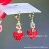 Pendientes de estilo coreano con diamantes rojos, nuevos y encantadores, 520, sencillos, con forma de corazón, ligeros y versátiles.