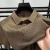 Camisa Polo de Seda de Gelo Sem Costura de Verão para Homens, Camiseta Fashion com Estampa e Gola de Manga Curta, Caimento Casual Solto para Homens de Meia-Idade