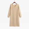 Vestido Longo de Tricô com Decote V para Mulheres Plus Size, Vestido Suéter para Mulheres Gordas, Vestido Acima do Joelho 21873 Manga Longa