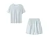 Gasa Nube de Hielo Fresca Cuello Redondo Bloque de Color Bolsillo Manga Corta Ropa de Casa para Mujer Cómodo Suelto Conjunto de Pijama