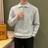 Camisa Polo Masculina Casual de Luxo Leve Estilo Japonês Gola Lapela Cor Sólida Simples Listra Fina Tricô Versátil Penteado