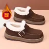 2026 Inverno Novo Estilo Botas de Neve com Pelúcia Adicional Botas Curtas de Couro Retro com Fivela Botas Curtas de Pelo Moda Feminina Sapatos de Algodão Quentes Espessados