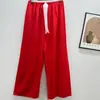 Calça de Pijama de Seda de Algodão para Mulheres, Estilo Fino para Primavera e Verão, Tamanho Grande, Caimento Solto, Calça de Perna Larga de Algodão Artificial, Pode Ser Usada Fora de Casa, Versátil, Cintura Alta, Leve