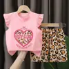 Traje de Manga Corta para Niña Algodón Puro Verano Nuevo Estilo Manga de Ala Corta para Niña Conjunto de Dos Piezas Ropa de Verano para Bebé Ropa de Verano para Niños