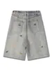 Shorts Jeans Masculino Tendência com Bordado de Cachorro, Verão Solto High Street Estilo Retro Americano, Calça Casual Juvenil