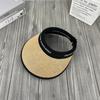 Sombrero de verano con alero grande para mujer, con la cara visible, pequeño sombrero de paja con parte superior vacía y tejido, transpirable, para playa y protección solar.