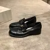 Piel de Vaca~Mismo Estilo que la Mamá de Uva Mocasines de Suela Gruesa para Mujer Piel Genuina Retro Hebilla Dorada Versátiles Zapatos Pequeños de Cuero con Tacón Grueso