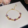 Pulseira de Corrente com Pedras Preciosas Coloridas Folheada a Ouro 18K Real Zircônia Pulseira de Flor Oval Joias de Moda de Luxo