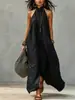 Vestido largo de tirantes estilo vacaciones para mujer europeo y americano, espalda descubierta, fruncido, holgado, hombros descubiertos, vestido bohemio transfronterizo para mujer