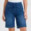 Shorts Jeans de Tricô de Cintura Alta 2026 Transfronteiriço para Mulheres, Caimento Solto, Emagrecedor, Elástico, Perna Reta, Calça de Cinco Pontos, Calça Casual Esportiva