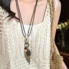 Nova Colar Pingente Pena Zen Chinês Feminino Corrente Longa Clavícula Estilo Retrô Boêmio Acessórios de Empilhamento Étnico