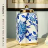 Porcelana Azul y Blanca Casa con Tapa Jarra General Cerámica de Alta Gama Florero Adornos de Entrada Sala de Estar Decoración de Hotel Artesanías Venta al por Mayor