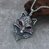 Moda de nicho retro transfronteriza europea y americana, collar de acero inoxidable con colgante de cabeza de lobo incrustado de diamantes, personalidad punk hip hop