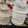 Chapéu de Pescador de Pelúcia Fofo de Desenho Animado Coreano Gato Kt para Mulheres no Outono e Inverno, Proteção de Orelha Doce e Quente, Chapéu de Bacia Pequena que Mostra o Rosto para Estudantes