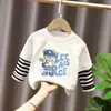 Camiseta de Manga Larga 100% Algodón para Niños Estilo Nuevo Primavera/Otoño 2026 Ropa Casual para Bebés y Niños Dibujos Animados Top Falso de Dos Piezas