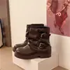 Botas Martin Estilo Britânico Solado Grosso Salto Bloco Femininas Aumento de Altura Outono Inverno 2026 Superfície de Couro Moda para Calça Estilo Botas Curtas Retro Novo Estilo