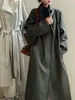 Casaco Trench Coat Vintage Beishan Tongshu com Lapela, Botão Único, Comprimento Médio para Mulheres, Corte Amplo com Cinto, Casaco de Outono 82598