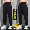2024 Verão Nova Calça de Seda Gelo Homens Cor Sólida Moda Marca Calças Esportivas Folgadas Justas Casual All-match Calças Masculinas