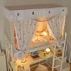 Cama litera de dormitorio estilo encaje para estudiante, cremallera universal, floral fresco, anti-mosquitos, cama individual retráctil, oscurecimiento