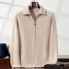Suéter 100% cachemira para hombre, chaqueta de punto de cachemira pura de cabra, cárdigan grueso con solapas y cremallera para otoño e invierno