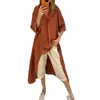 Vestido de Algodón y Lino para Mujer, Estilo Casual Holgado de Otoño con Cuello Solapa, Mangas Cortas, Delantero Corto y Trasero Largo, Ropa Femenina Transfronteriza, Artículo Popular de una Pieza para Dropshipping