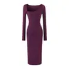Estilo puro y seductor, escote cuadrado, vestido largo ajustado para mujer, con pliegues laterales, cintura elástica, corte favorecedor y mangas largas