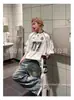 Camiseta de Malla de Manga Corta con Estampado de Graffiti de Letras Retro Americana Verano Casual Deportiva Holgada Transpirable de Secado Rápido