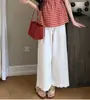 Traje de verano 2025 Estilo retro con temperamento Cuadros Dulce Blusa tipo muñeca Pantalones de pierna ancha Traje para mujer embarazada