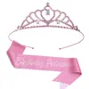 Nueva moda corona de diamantes de imitación coreana para niños diadema de corona para el cabello con corazón rosa dulce accesorios de cinturón de cumpleaños