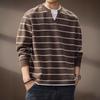 Camiseta de Manga Larga a Rayas de Gama Alta con Cuello en V, Estilo Falso de Dos Piezas para Hombre, Nueva Sudadera Informal de Moda Estilo Retro Americano para Otoño
