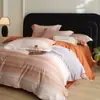 Conjunto de quatro peças estilo nórdico 100% algodão escovado com estampa listrada, lençol de baixo de algodão puro espesso e quente, conjunto de cama para outono e inverno
