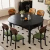 Mesa de Comedor y Sillas de Madera Maciza Estilo Francés Vintage Combinación Hogareña Estilo Medio y Antiguo Mesa Redonda Retráctil Mesa de Comedor para Apartamentos Grandes y Pequeños