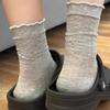 Calcetines de Malla Calados de Color Sólido con Borde Fruncido para Mujer, Calcetines de Media Pantorrilla, Calcetines Holgados de Estilo Ins a la Moda, Calcetines Delgados para Primavera, Otoño y Verano