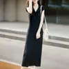 Vestido de Punto Holgado Estilo Coreano con Solapa Manga Corta para Mujer 2026 Otoño Invierno Nuevo Color Sólido Canalé Ajustado Midi Vestido para Mujer